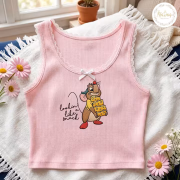 Retro Embroidered Gus Gus Baby Tee Crop Tank, Embroidery Gus Gus The Snack Tour Shirt, Lookin' Like A Snack Lace Trim Tank Top, Cinderella