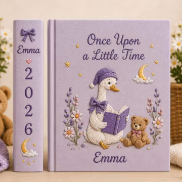 Personalized Baby Memory Book, Silly Goose Custom Embroidered Photo Album, A Little Time Keepsake Journal, New Mom Gift, Baby Shower Gift
