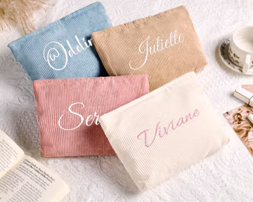 Personalized Embroidered Corduroy Makeup Bag, Bridesmaid Cosmetic Pouch, Hexagonal Travel Toiletry Bag