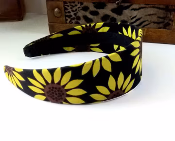 Sunflower on Black Headband Two Inch