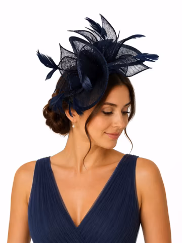 Navy Feather Fascinator Hat, Kentucky Derby, Wedding Guest, Royal Ascot, Races