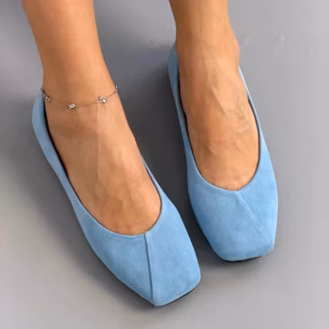 Blue Suede Square Toe Ballet Flats, Women's Soft Comfortable Slip-On Shoes, Elegant Minimalist Dress Flats, Classic Everyday Shoes, Handmade
