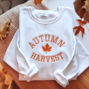 Autumn Harvest Halloween Embroidered Sweatshirt, Cozy Fall Sweatshirt, Halloween Sweatshirt, Autumn Embroidered Shirt, Fall Leaf Sweatshirt