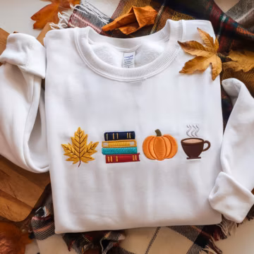 Cozy Autumn Embroidered Sweatshirt, Cozy Fall Vibes Sweatshirt, Fall Leaves Sweatshirt, Cozy Book Fall Sweater, Thanksgiving Aesthetic Shirt