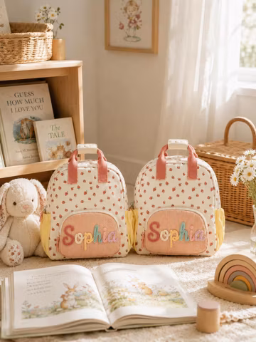 Personalized Strawberry Backpack, Custom Name Toddler School Bag, Preschool Kindergarten Bag