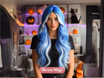 Blue and White Ombre Long Wavy Wig, Synthetic Heat-Resistant Fantasy Hair for Women, Cosplay, Halloween Wigs, Costume & Daily Party Wig
