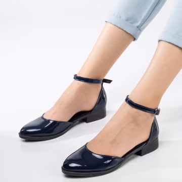 Navy Blue Vegan Leather Low Heel Sandals: Ankle Strap Wedding Shoes