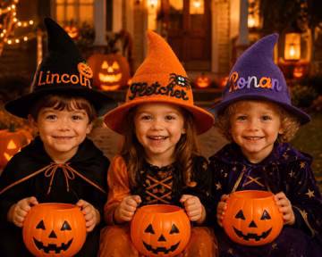 Personalized Halloween Witch Hat, Custom Name Witch Hat, Embroidered Pumpkin Hat, Kids Halloween Costume, Family Matching Hat