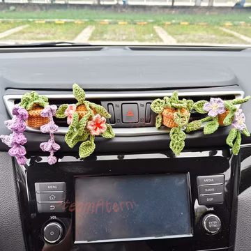 Crochet Plant Car Vent Clip,Crochet Lavender,Cherry Blossom,Strawberry,Tulip,Lily of the Valley for Car Decoration,Birthday Gift for Her