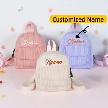 Custom Embroidered Mini Corduroy Backpack, Personalized Name Daypack, Mommy and Me Travel Bag