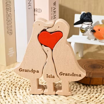 Custom Wooden Duck Family Jigsaw Puzzle, Carved Wood Duck Figurines, Birthday Gift for Wife, Family Keepsake Gift for Mom