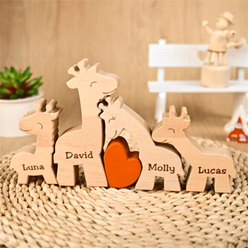 Custom Engraved Wooden Giraffe Family Puzzle, Keepsake Gift