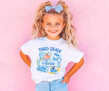 Personalized Third Grade Back to School Shirt for Girls, Custom 3rd Grade Name Tee, School Supplies First Day Outfit, Cute Kids Tee