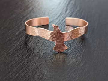 Copper bird cuff bracelet with hammered texture