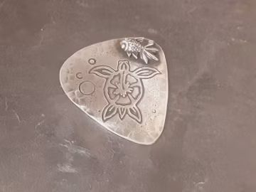 Playable Sterling Silver Guitar Pick with a Tortoise and 3D Fish