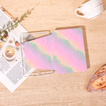 Pastel Rainbow Glitter 360 Kindle Case, Compatible With Kindle 10/11/12th, Paperwhite 5/6/7/10/11th, Kindle (Colorsoft), Gift For Book Lover