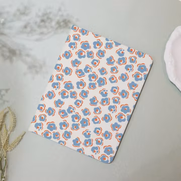 Blue Orange Flower 2024iPad7/8/9/10 Air Mini3/5/6th Gen Pro11/12.9"Inch Cover Flip Book Case Pencil Holder Auto Wake/Sleep Gift for Her