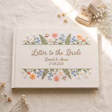 Personalized Letter to the Bride Book, Wildflower Embroidered Linen Keepsake, Maid of Honor Bridesmaids Gift, Boho Wedding Morning Gift