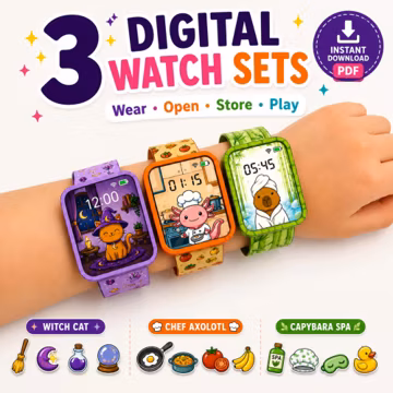 Printable Kids Paper Watch Craft Set | 3 Interactive Designs (Digital Download)