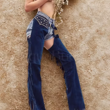 Womens Western Suede Chaps with Star Embellishments – Cowgirl Leggings, Horse Riding Outfits, Boho Gift for Women