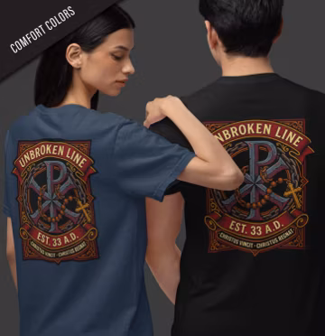 Unbroken Line Chi-Rho Crest T-Shirt | Catholic Rosary Emblem, Est. 33 A.D.