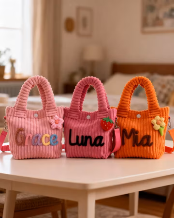 Personalized toddler crossbody bag, small corduroy purse for daycare, baby travel bag, flower girl gift, preschool and birthday present