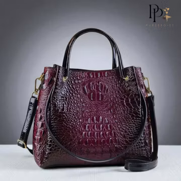 Vintage Alligator-Texture Leather Bucket Bag | Cowhide Crossbody Tote