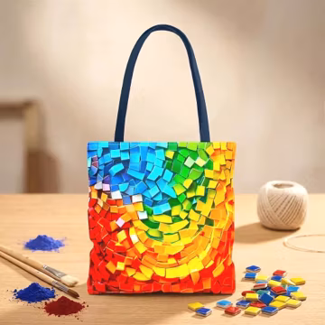 Rainbow Pixel Art Tote Bag-Colorful Bright Geometric Shoulder Bag - Vibrant Mosaic Color Therapy Gift -Durable Washable Everyday Carryall
