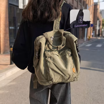 Vintage Solid Color Canvas Backpack, Custom Student Bag, School Canvas Backpack, Travel, Work, Casual Backpack, Back To School, Gift For Her