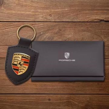 Genuine Porsche Leather Crest Key Ring: Black 2025 Design