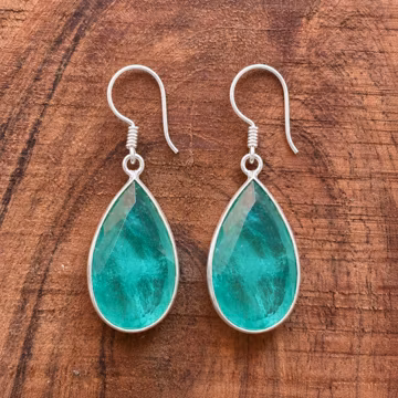 Emerald Crystal Teardrop Earrings, Sterling Silver Dangle Earrings, Green Crystal Drop Earrings