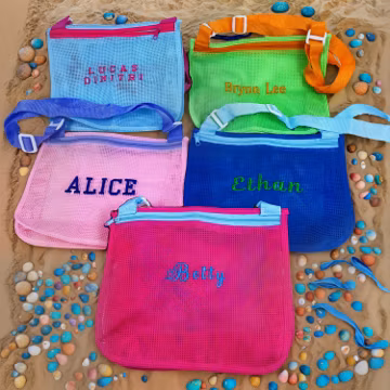 Personalized Seashell Zipper Mesh Back Pack Tote, Embroidered Beach Bag, Monogrammed Backpack Sea Shell Bags,Summer Pool Accessories
