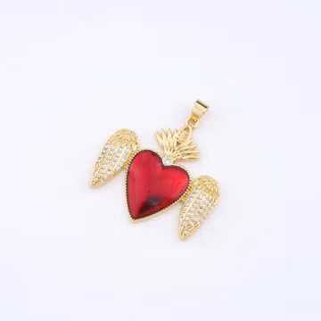 18K Gold Filled Enamel Angel Wing Charms,Micropavé CZ Heart Pendant for DIY Jewelry Making Supply