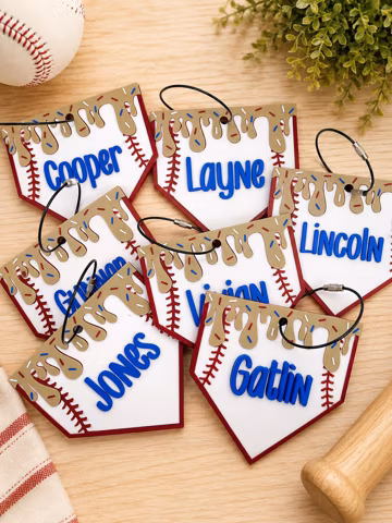 Baseball Home Plate Bag Tag Custom Name Sports Keychain Kids Backpack Accessory