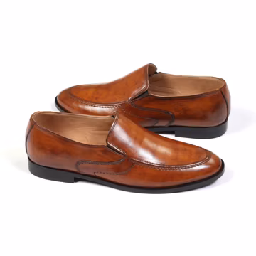 Handmade Brown Leather Oxford Shoes for Men – Genuine Cowhide Slip-On Dress Shoes, Classic Formal Office & Wedding Footwear
