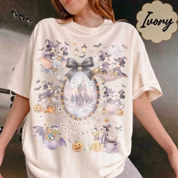 Vintage Coquette Disney Halloween Comfort Colors Shirt, Mickey and Friend Halloween T-Shirt, Bow Cinderella Castle Happy Halloween 2026 Tee