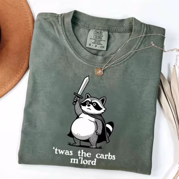 Twas the Carbs M'Lord Shirt, Funny Medieval Raccoon Tee, Sword Meme Sweatshirt, Fat Raccoon Humor Shirt