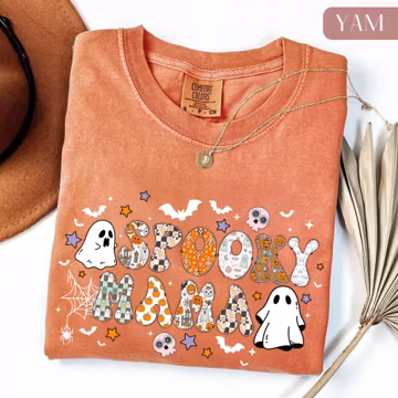 Spooky Mama Shirt, Halloween Mom Graphic Tee, Cute Halloween Gift Shirt for Moms, Comfort Fall Mama Pumpkin Tee