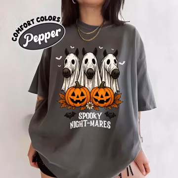 Comfort Colors® Spooky Night-Mares Horse Shirt, Western Halloween Horse Tee, Cowgirl Ghost Horse Graphic Shirt