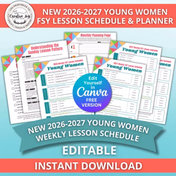 Young Women New FSY Weekly Lesson Schedule Planner for Leaders 2026-2027 | Editable Canva YW LDS Youth Curriculum For the Strength of Youth