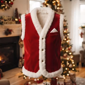 Men's Santa Claus Red Velvet Vest - Faux Fur Lined Xmas Outfit - Winter's Holiday Party Waistcoat - Christmas Cosplay Costume - Gift For Him