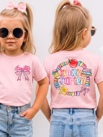 Personalized Kindergarten Shirt Custom Bow Name Girl Back To School Toddler Tee
