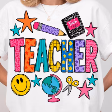 Teacher PNG SVG | Colorful Teacher Shirt Design | School Teacher Sublimation Graphic | Back to School Teacher PNG