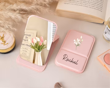 Personalized Square Makeup Mirror, Pocket Mirror with Name and Birth Flower, Travel Makeup Mirror, Bride Shower Gift, Gift for Her