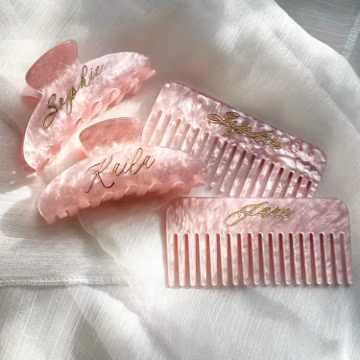 Personalized Engraved Comb, Princess Pink Custom Hair Clip, Cute Personalized Gift for Bridesmaids, Engraved Name Hair Accessories