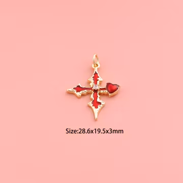 Enamel Cross Pendant,18K Gold Filled Heart Charm,Cubic Zirconia Christian,Religious Charms,DIY Cross Charms