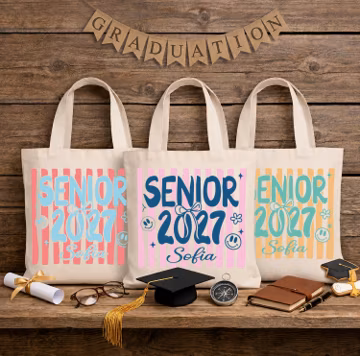 Custom Senior 2027 Tote Bag, Coquette Graduation Bag, Senior Girls Tote, Grad School Party Tote Bag
