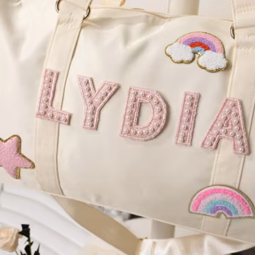 Duffle Bags Personalized Name Duffle Bag Chenille Letter Bag for Dancing Weekender Bag for Girl Overnight Bag for Gymnastic Cheer Girls Gift