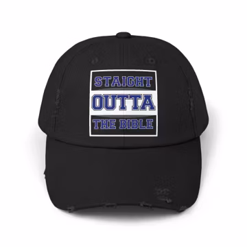 Distressed Cap - Straight Outta The Bible Faith-Based Christian Hat