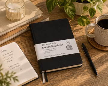 A5 Bullet Journal, 120gsm Acid-Free Dotted Paper, 160 Pages, Vegan Leather Hardcover Bujo Notebook, Planner & Gift for Her